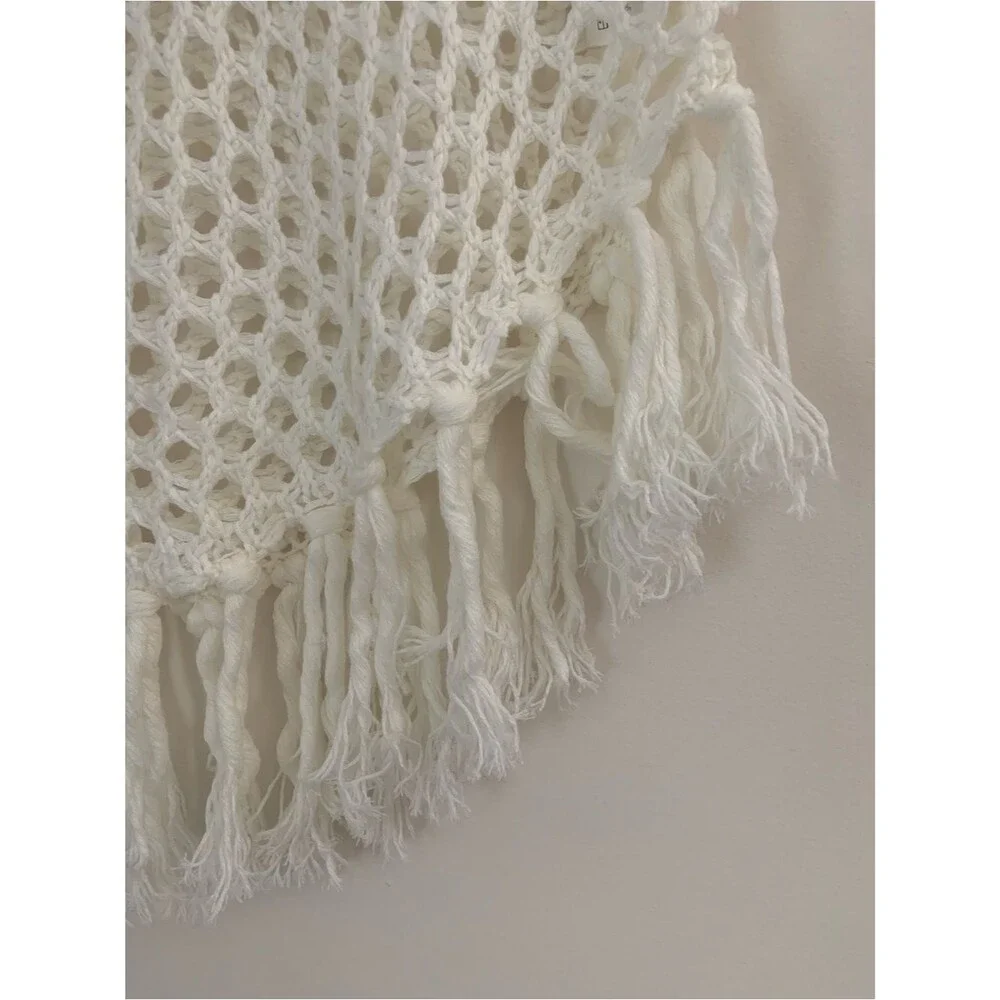 Cream Crochet Own Knit Fringe Mini Swim Cover Up Skirt Beach Resortwear M